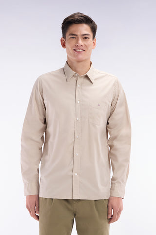Chemise unisexe en coton et lyocell stretch beige coupe droite