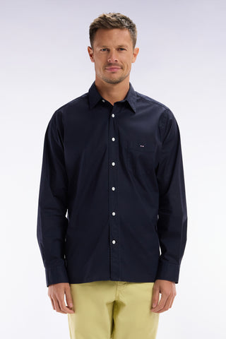 Chemise unisexe en coton et lyocell stretch marine coupe droite