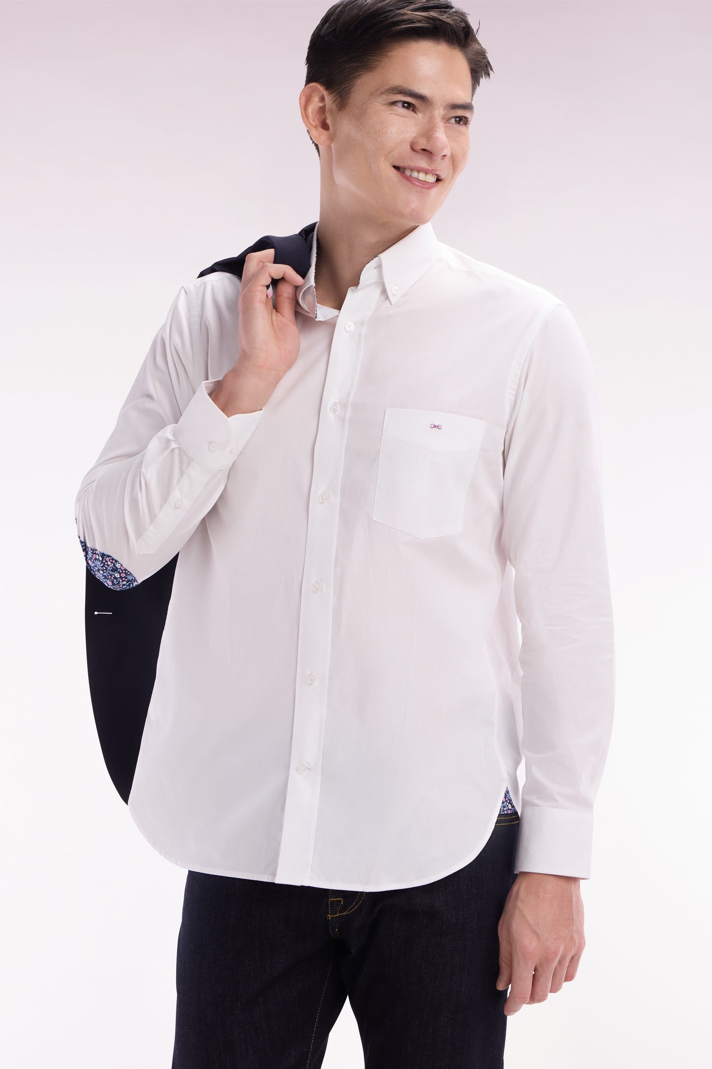 Chemise en coton blanc coudière coupe droite