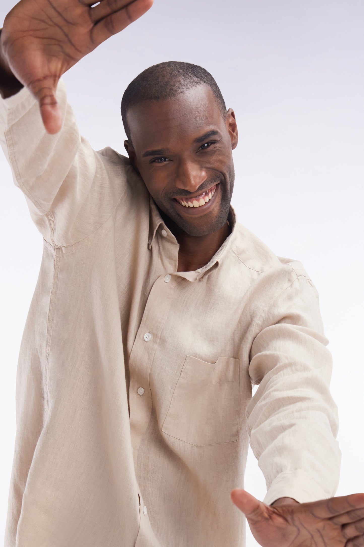 Straight-fit beige linen shirt