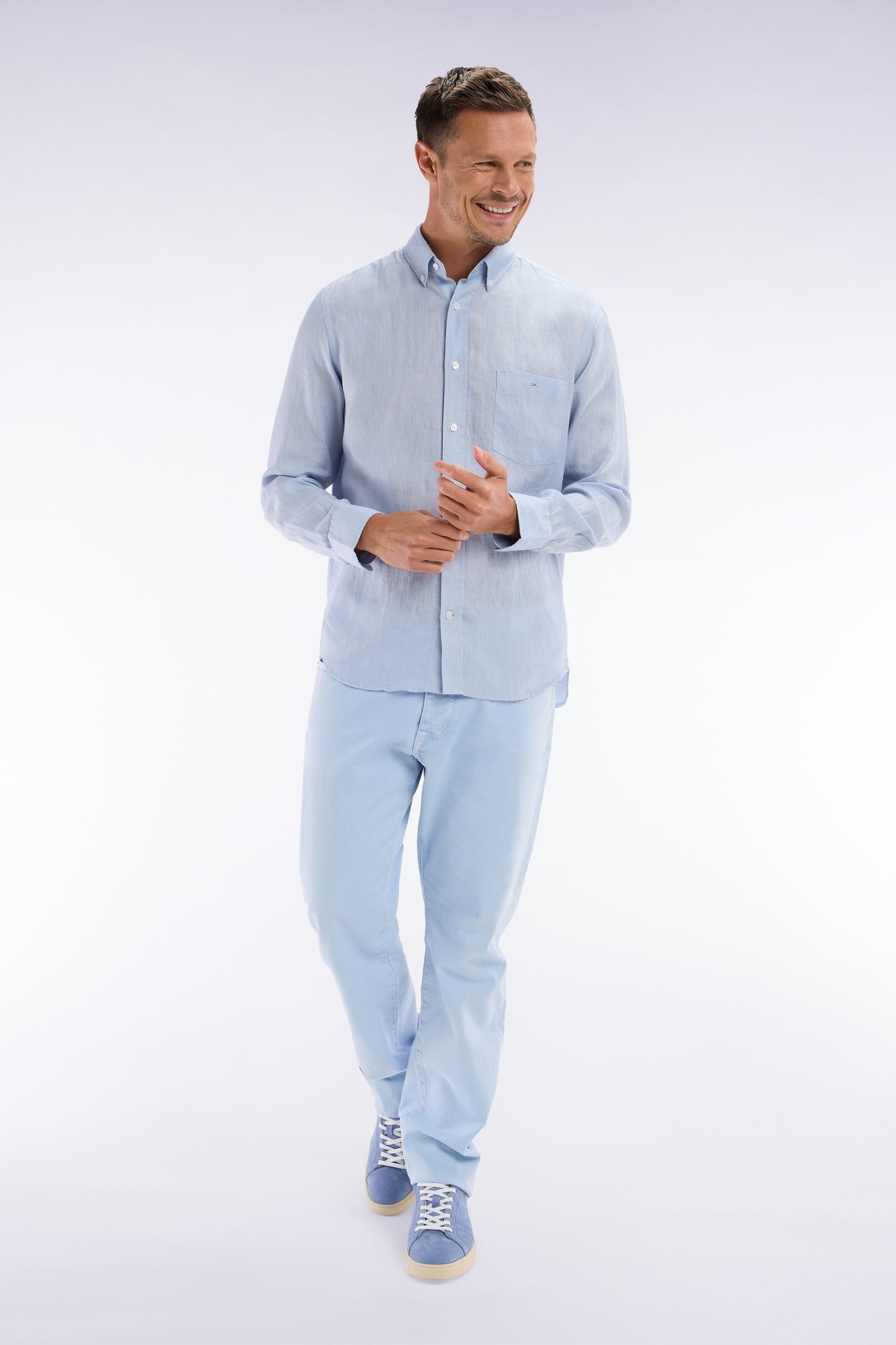 Straight-fit light grey linen shirt