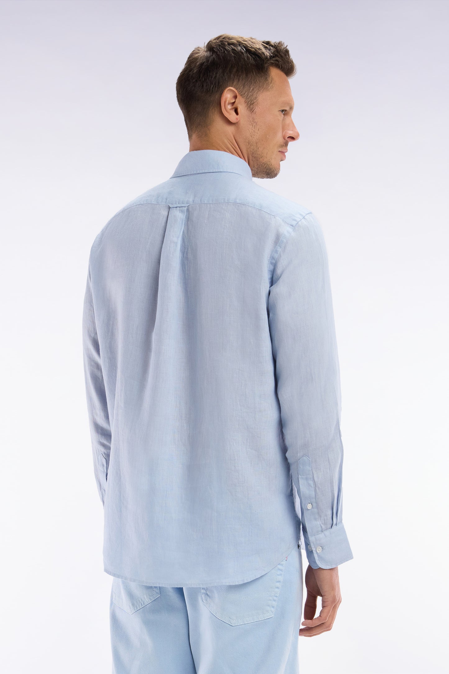 Straight-fit light grey linen shirt