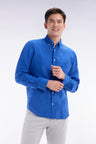 Straight-fit blue linen shirt