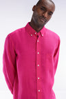 Straight-fit fuchsia linen shirt