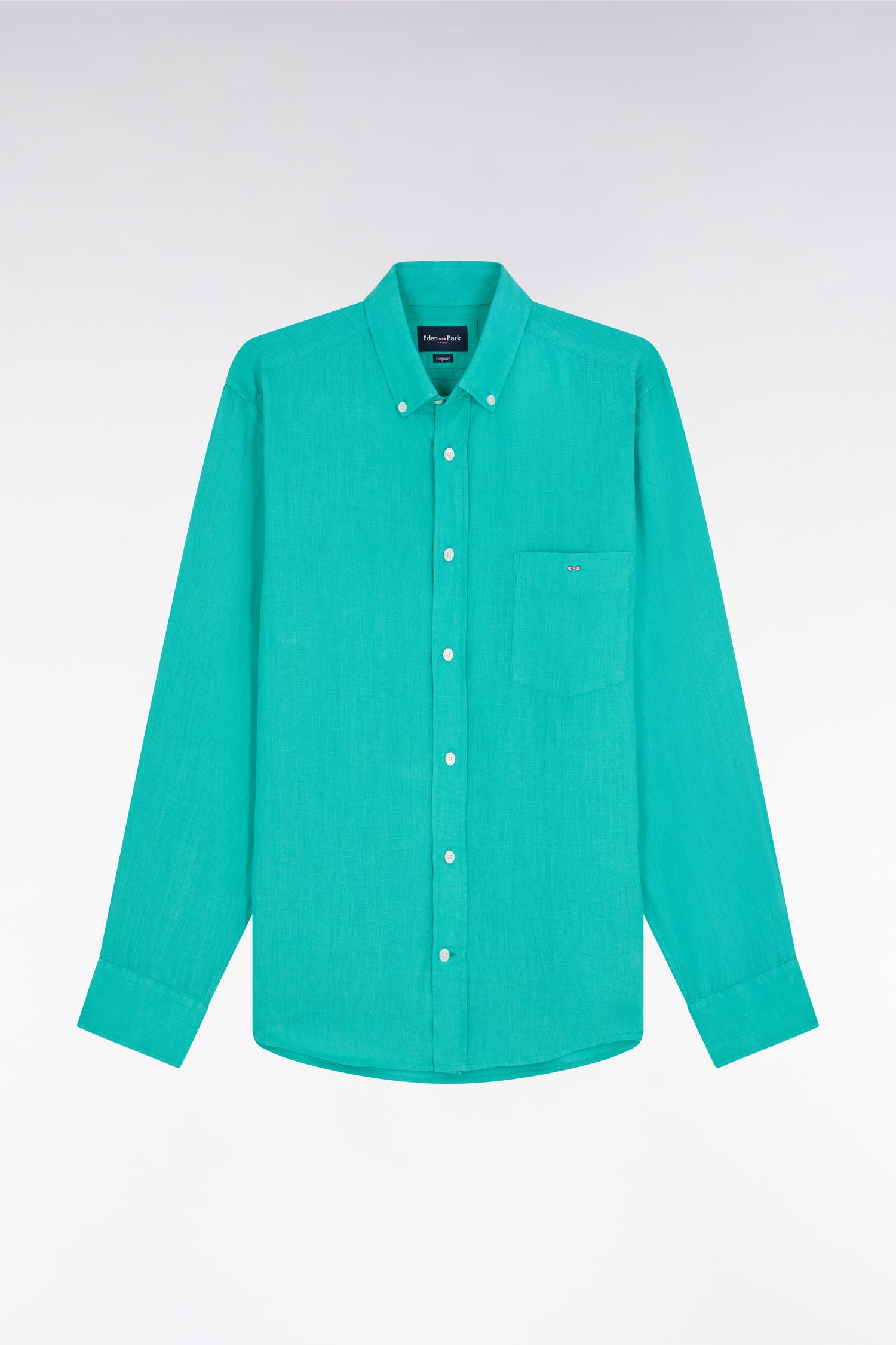 Chemise en lin vert unie coupe droite