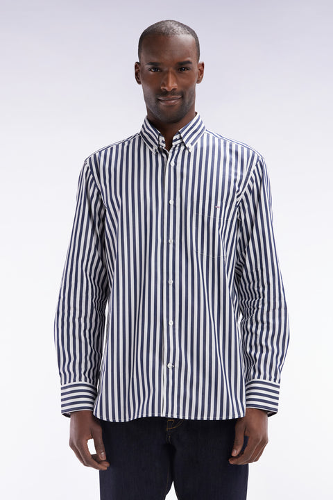 Chemise à rayures bâtons en coton marine coupe droite - Image 1