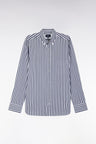 Straight-fit striped navy cotton shirt