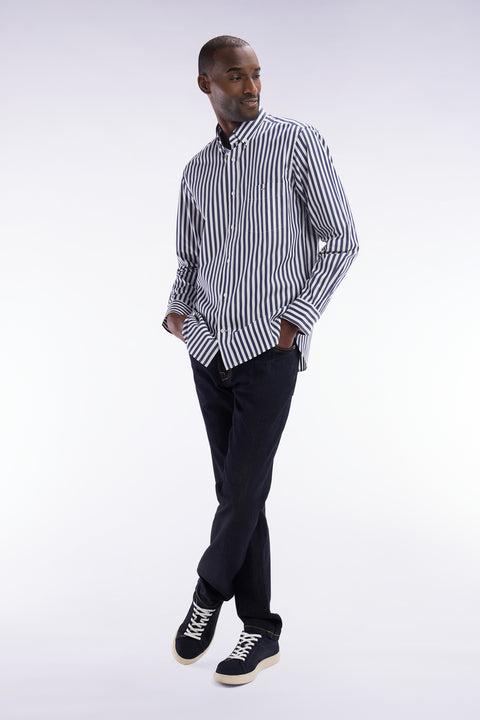 Chemise à rayures bâtons en coton marine coupe droite - Image 3