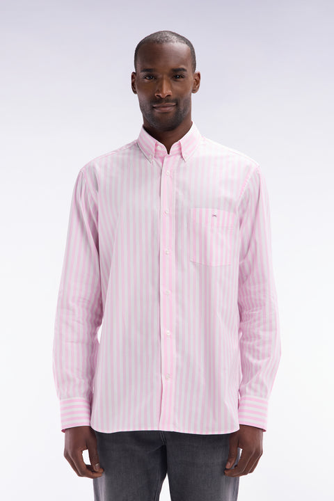 Straight-fit striped pink cotton shirt - Image 1