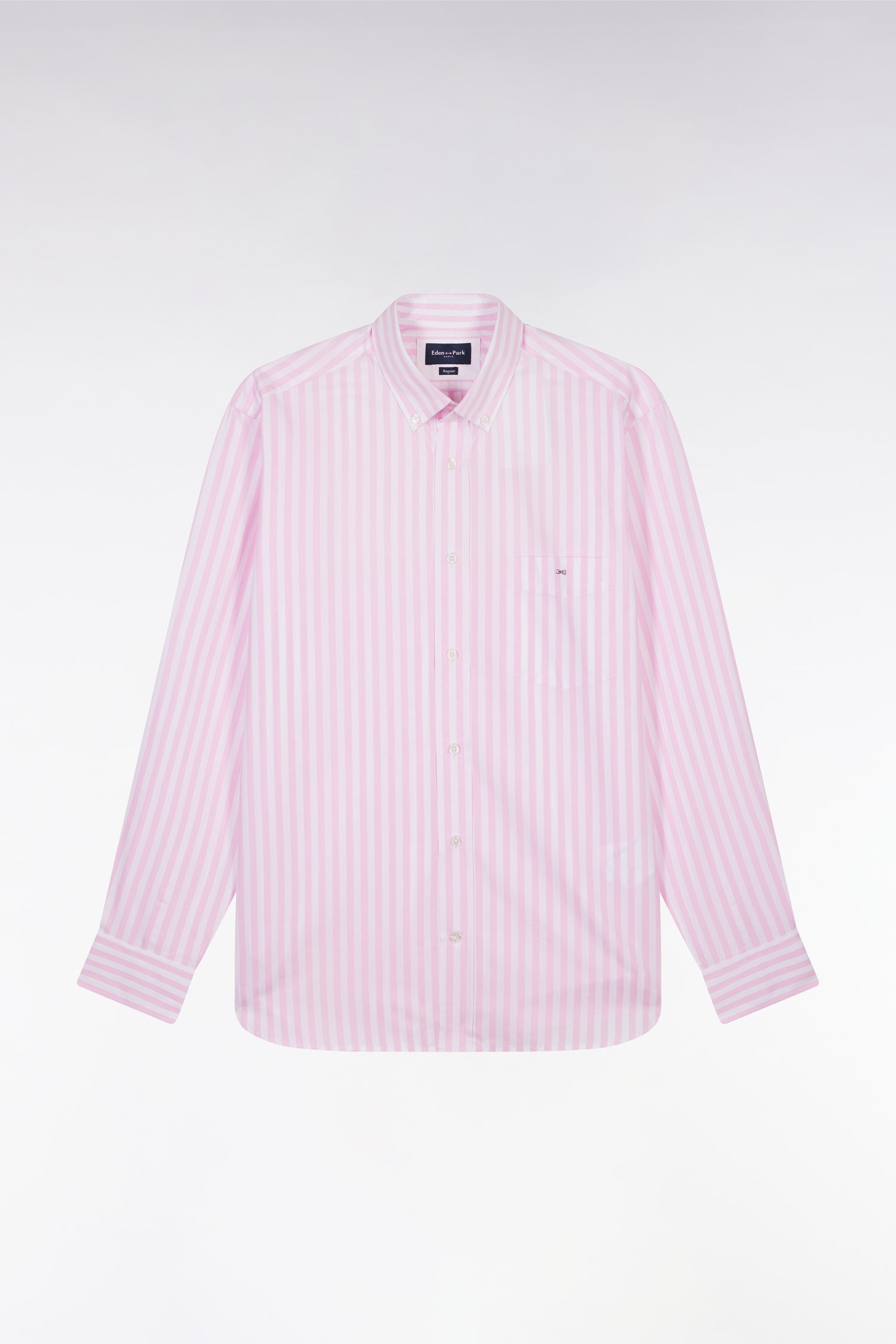 Chemise à rayures bâtons en coton rose coupe droite