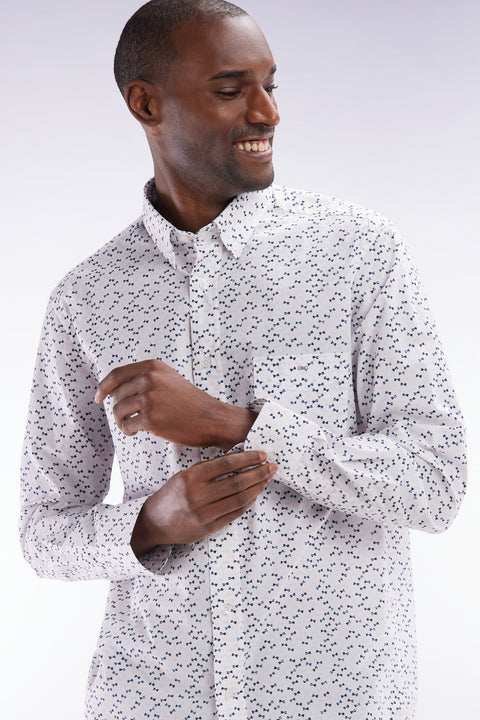 Straight-fit ecru cotton poplin shirt with bow tie microprint - Image 3