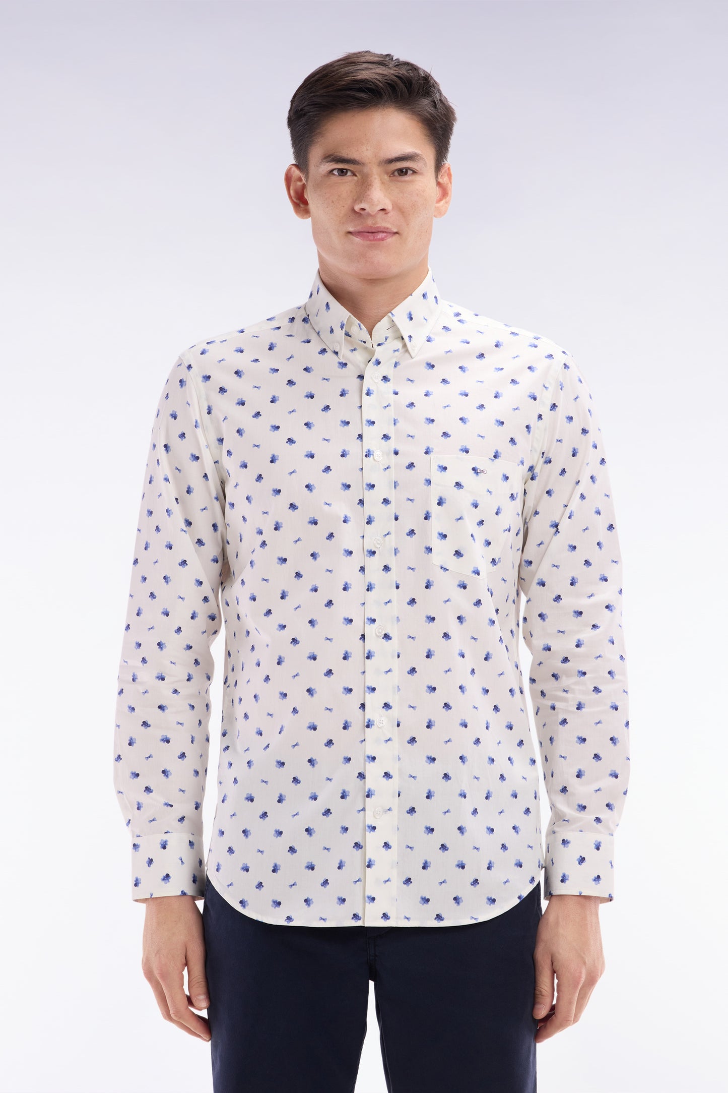 Off white cotton navy knot micropattern shirt, straight cut