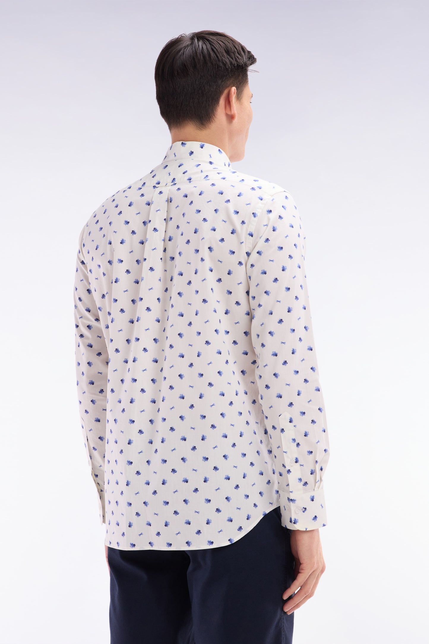 Off white cotton navy knot micropattern shirt, straight cut