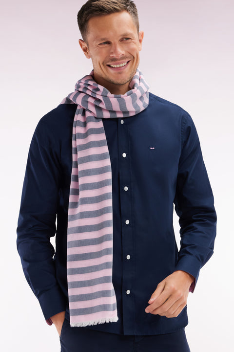 Chemise en coton pinpoint marine broderie dos coupe droite - Image 3