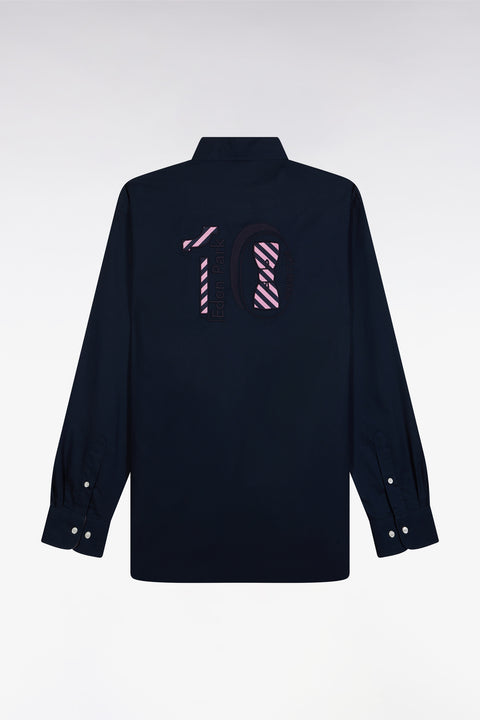 Chemise en coton pinpoint marine broderie dos coupe droite - Image 2