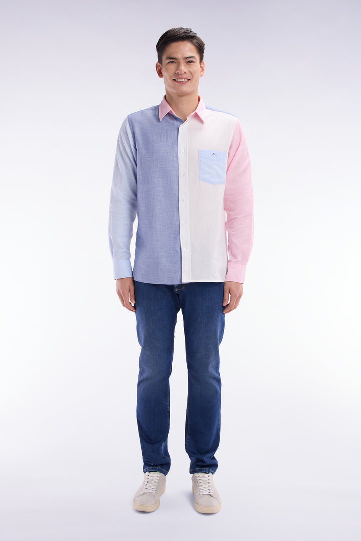 Chemise colorblock bleue et rose coupe droite