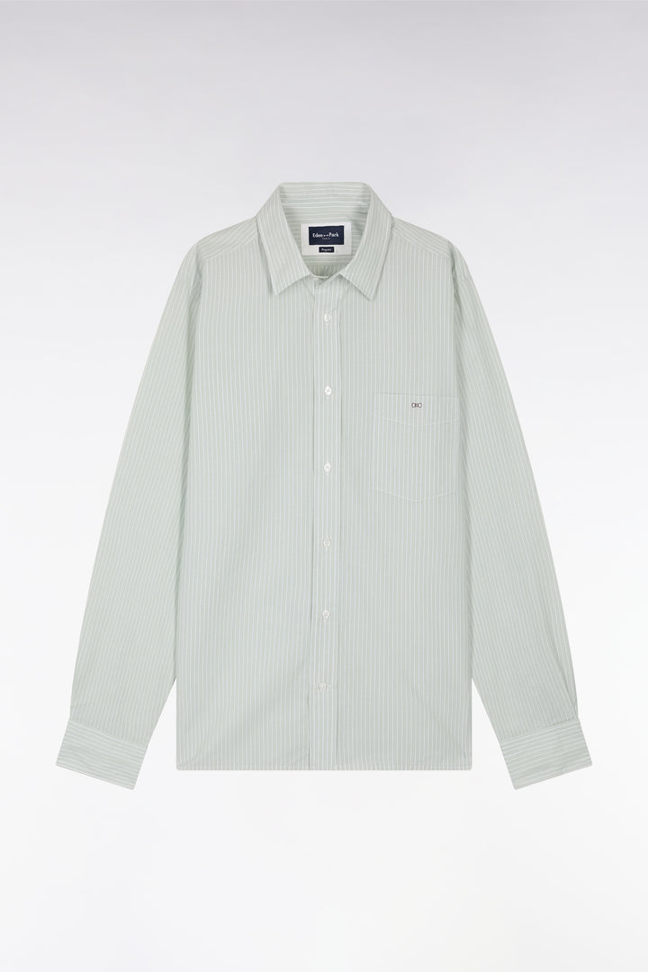 Chemise en coton verte et blanche à rayures bâtons coupe droite