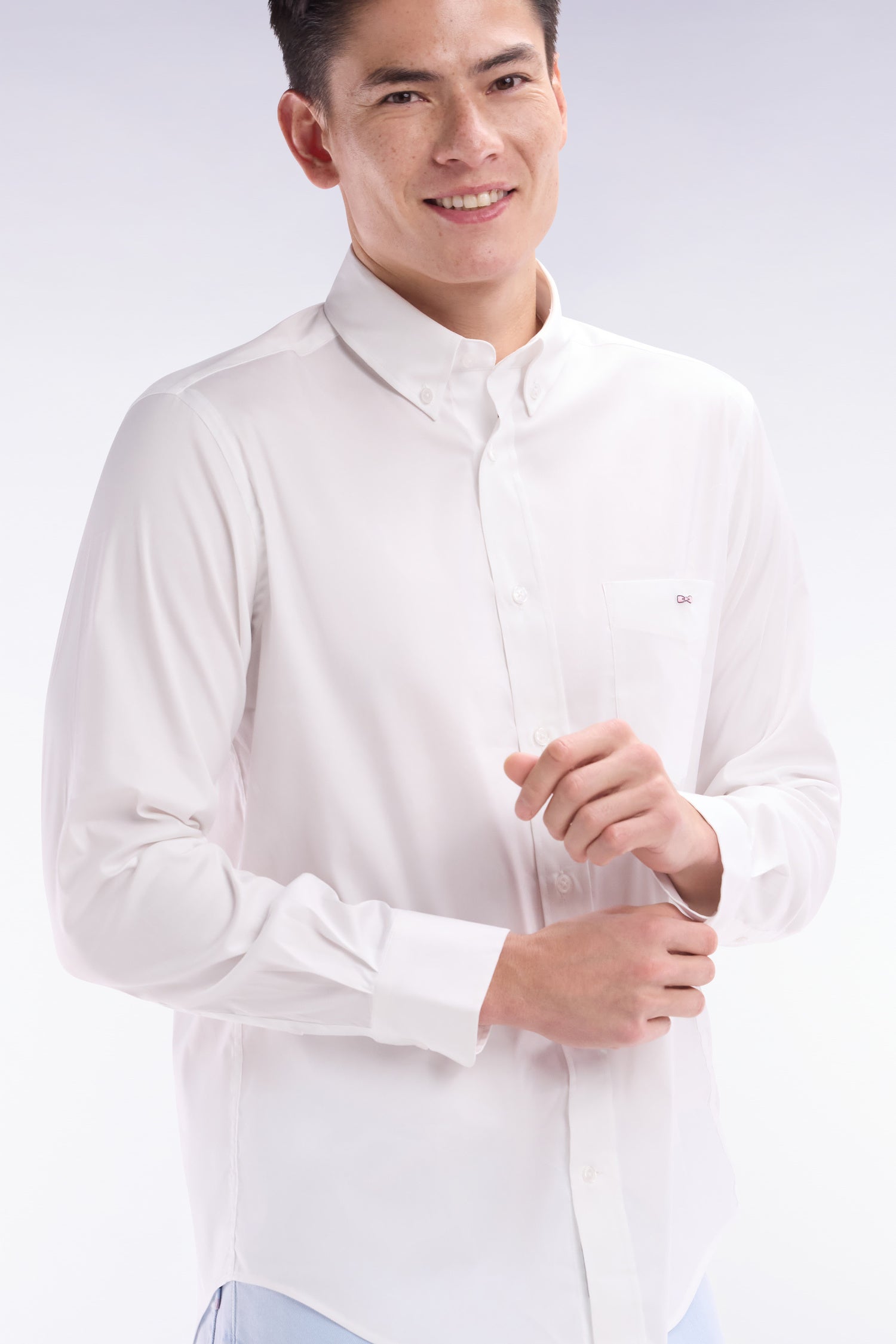 Chemise en twill de coton blanc unie coupe droite