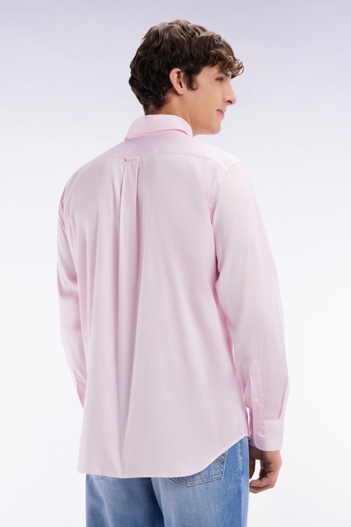 Chemise en twill de coton rose unie coupe droite