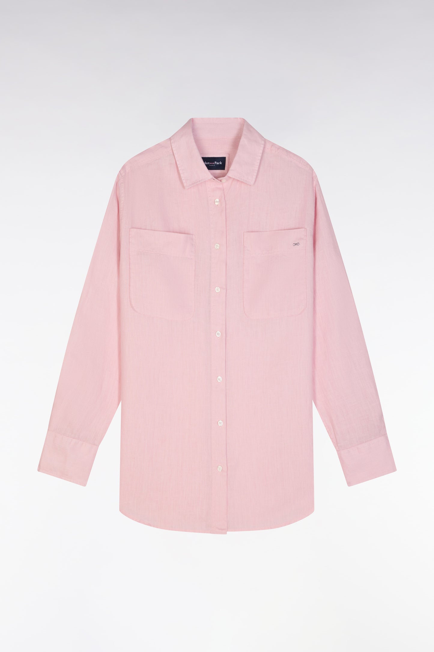 Chemise à poches plaquées en lin rose coupe oversized