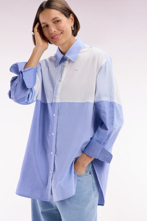 Oversized colorblock shirt in blue cotton poplin - Image 1