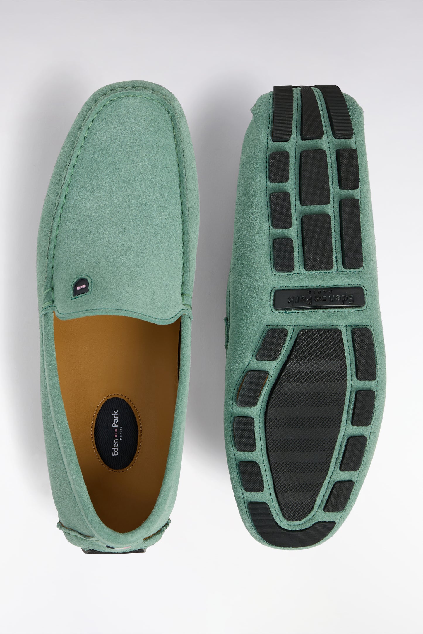 Green suede leather loafers