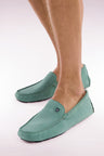 Green suede leather loafers