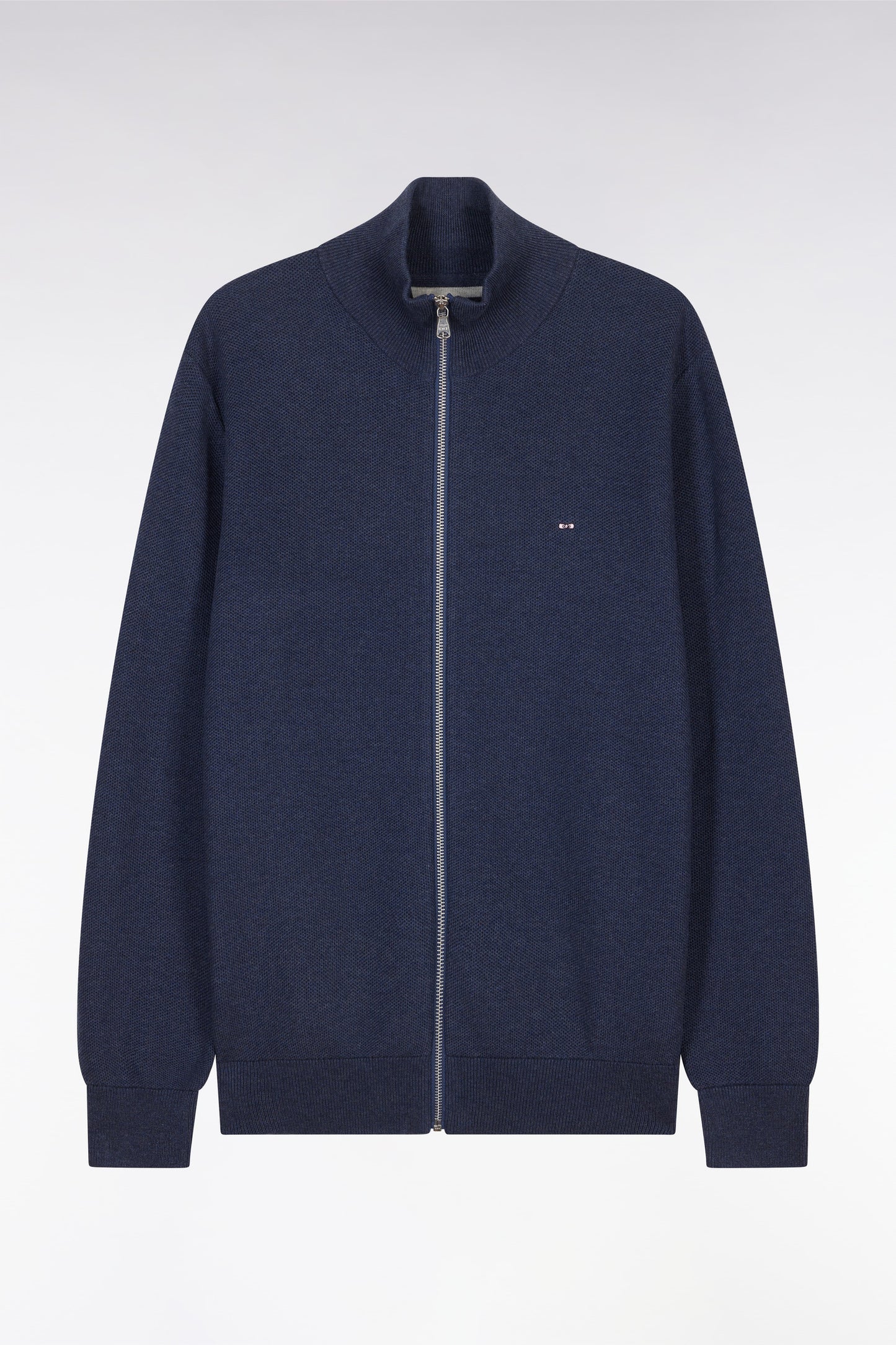 Straight-fit zipped navy honeycomb cotton cardigan