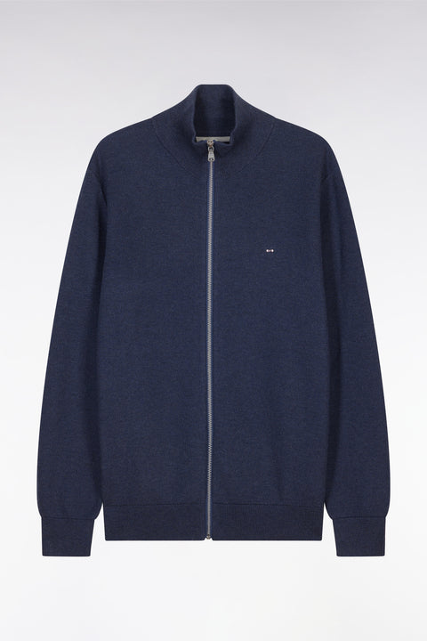 Straight-fit zipped navy honeycomb cotton cardigan - Image 2
