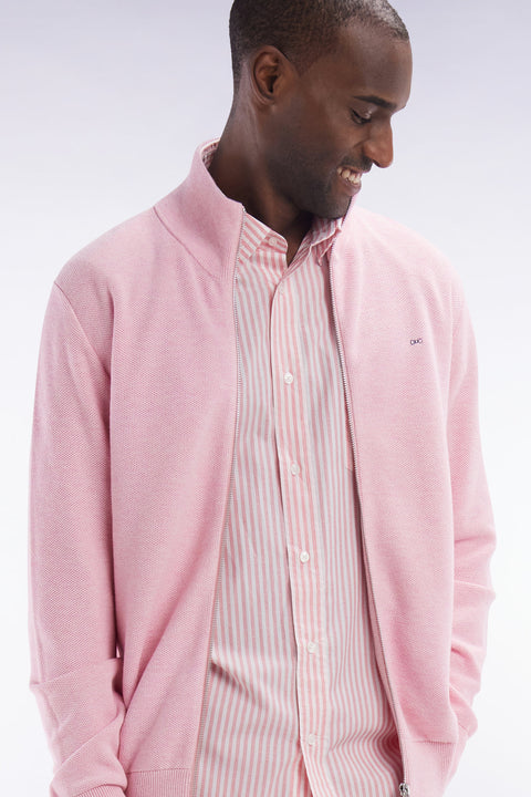 Straight-fit zipped pink honeycomb cotton cardigan - Image 3