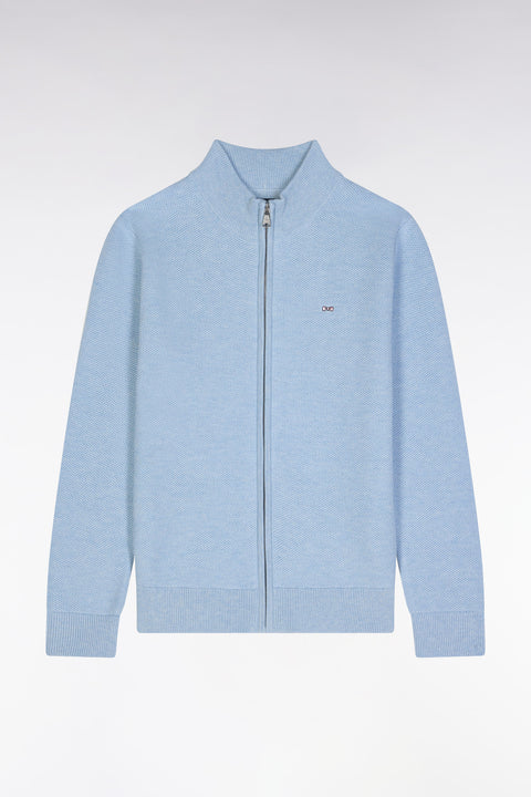 Cardigan zippé en coton ciel coupe droite - Image 1