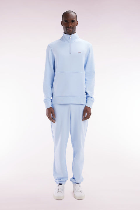 Sky blue straight-cut cotton fleece jogging - Image 1