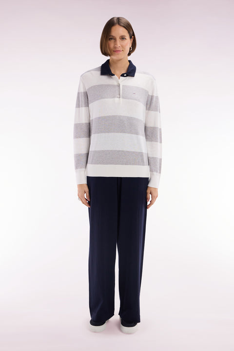 Pantalon à jambe large en coton biologique et cachemire marine coupe décontractée - Image 3