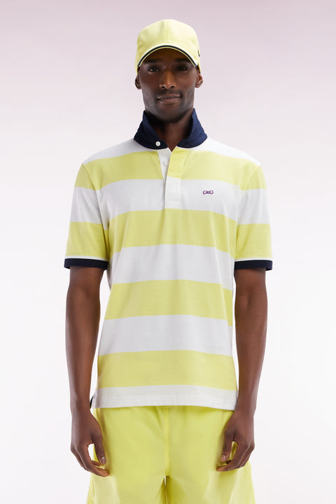Maillot à manches courtes en coton Pima cerclé jaune et blanc coupe droite - Image 1