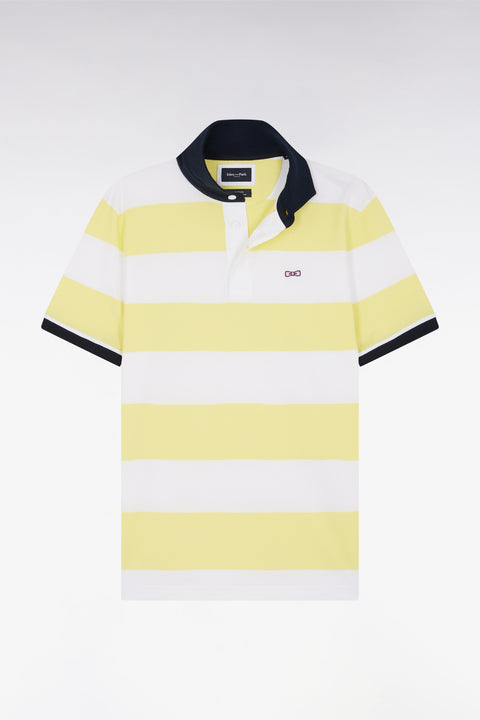 Maillot à manches courtes en coton Pima cerclé jaune et blanc coupe droite - Image 2