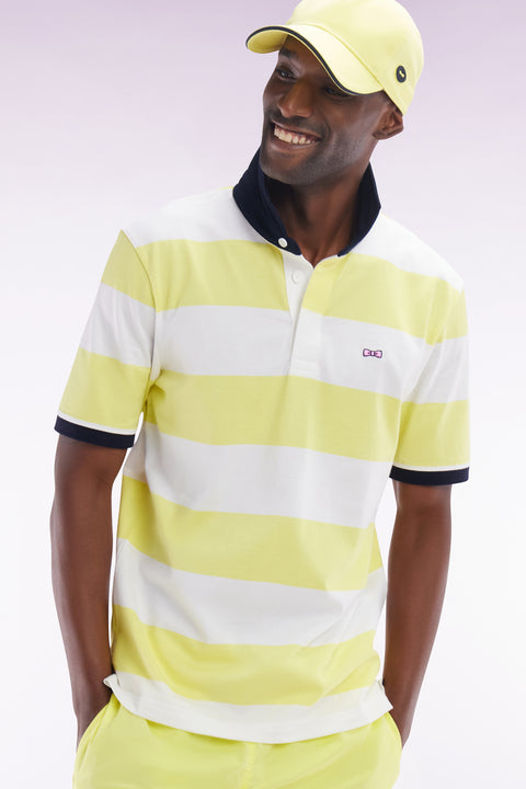 Maillot à manches courtes en coton Pima cerclé jaune et blanc coupe droite - Image 3