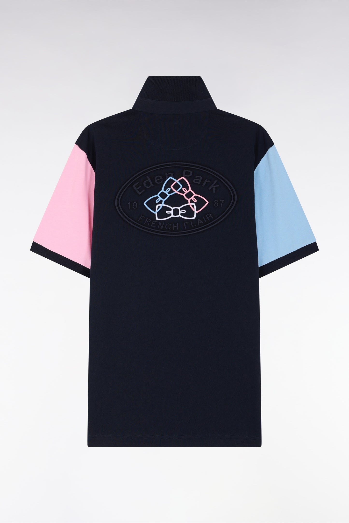 Maillot à manches courtes en jersey de coton marine broderie dos