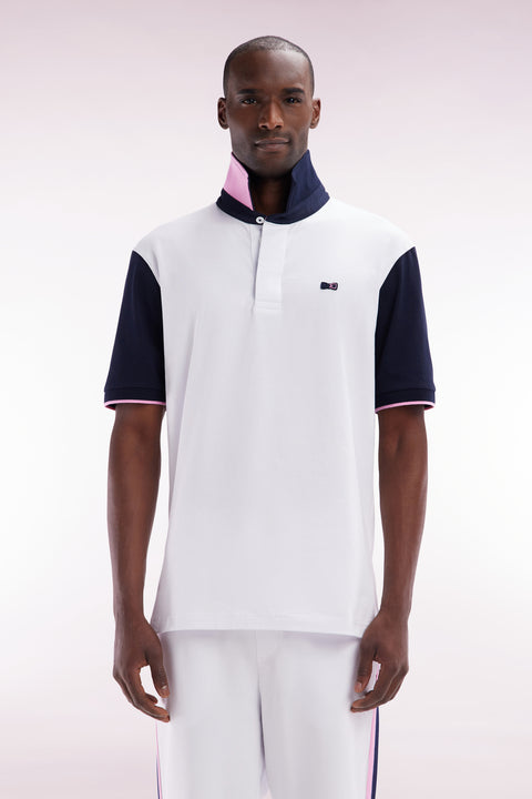 Relaxed-fit short-sleeved white cotton jersey with two-tone collar - Image 1