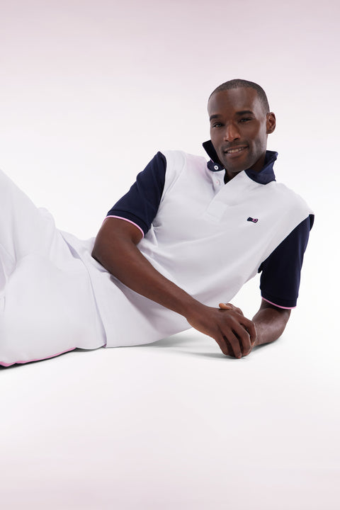 Relaxed-fit short-sleeved white cotton jersey with two-tone collar - Image 3