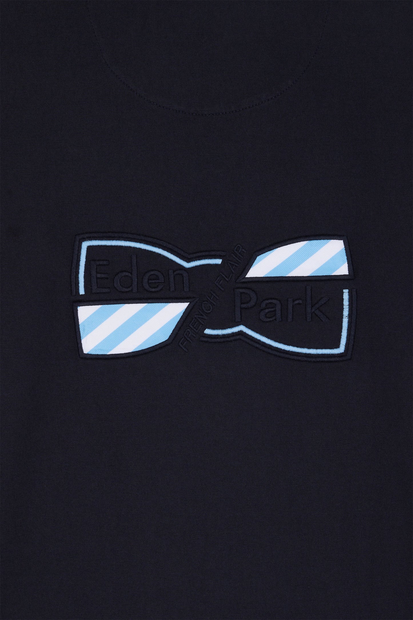 Straight-cut short-sleeved rugby shirt in navy cotton jersey with bow tie embroidery