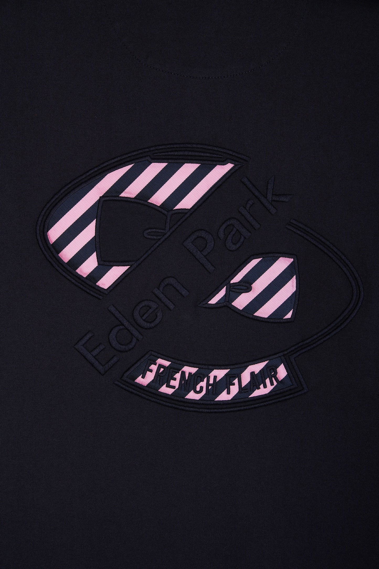Straight-cut short-sleeved rugby shirt in navy and pink cotton with back embroidery