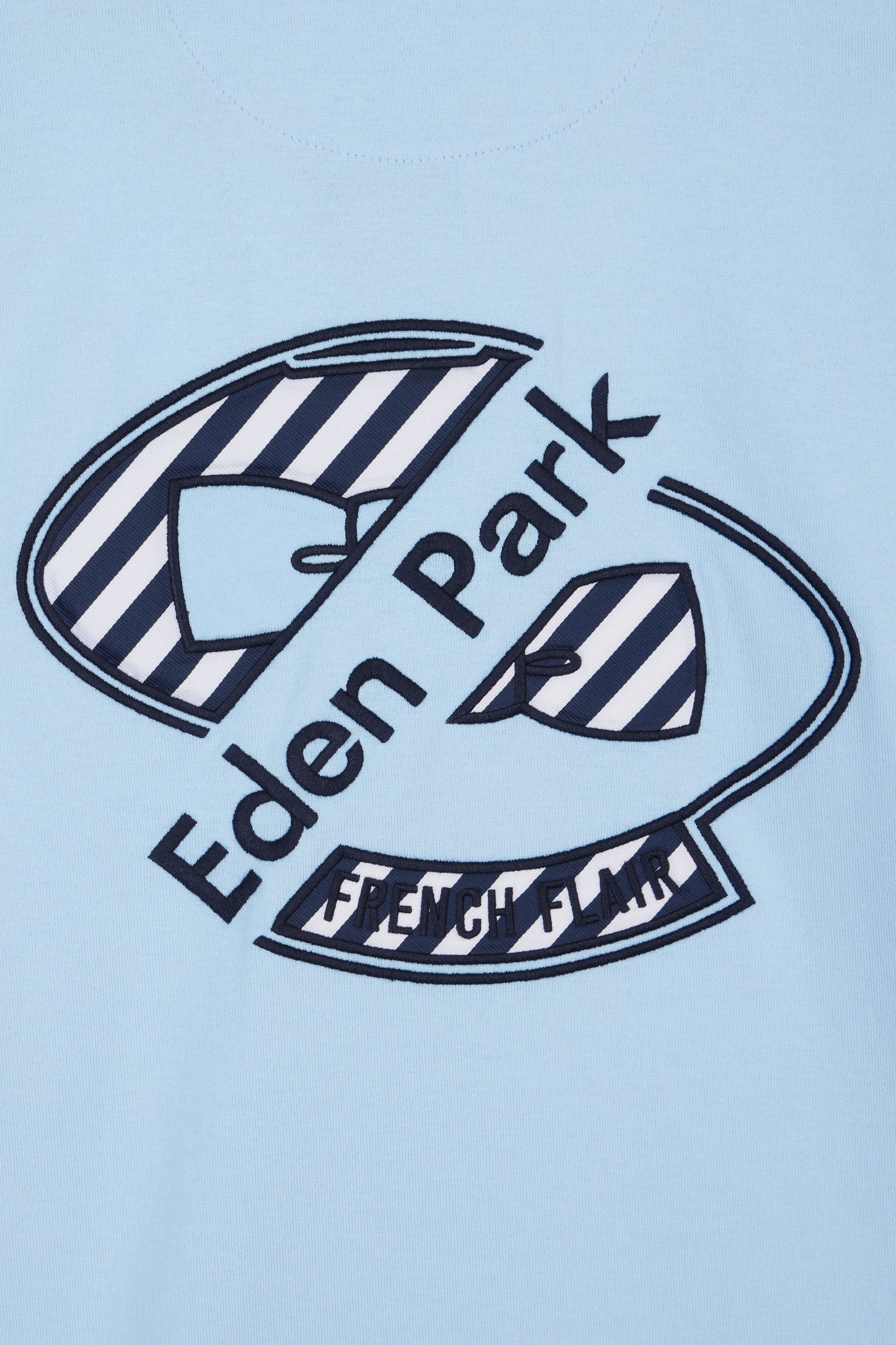 Straight-cut short-sleeved rugby shirt in navy and sky bleu cotton with back embroidery