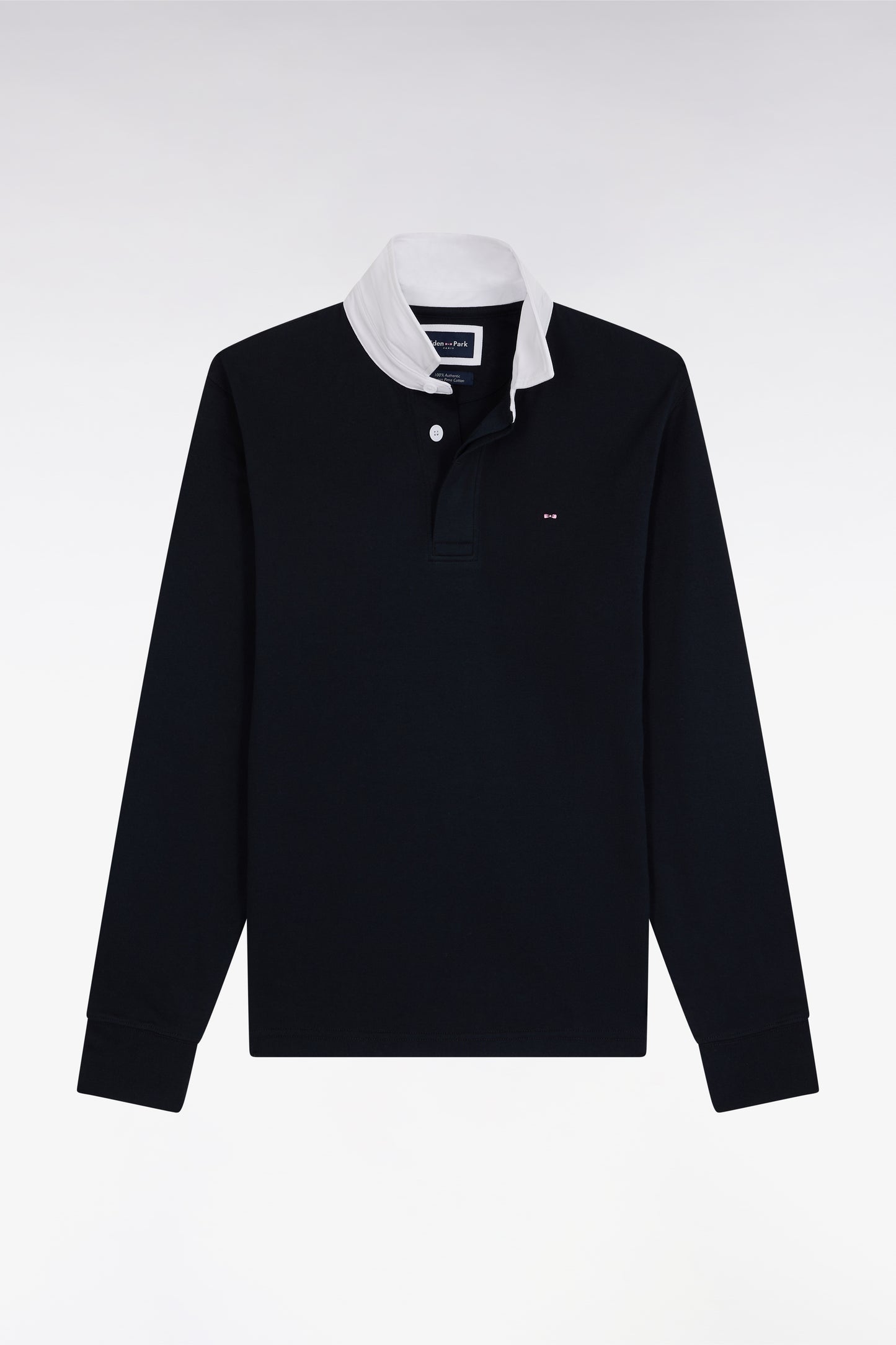 Maillot à manches longues en coton Pima marine coupe droite