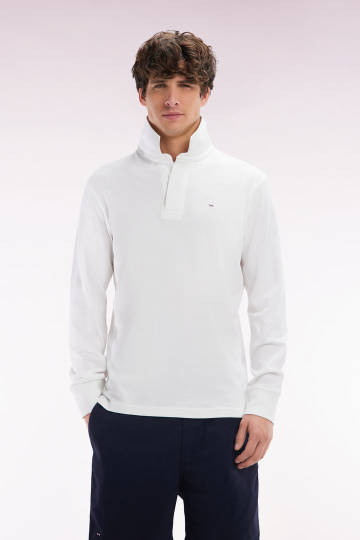 Maillot à manches longues en coton Pima blanc coupe droite