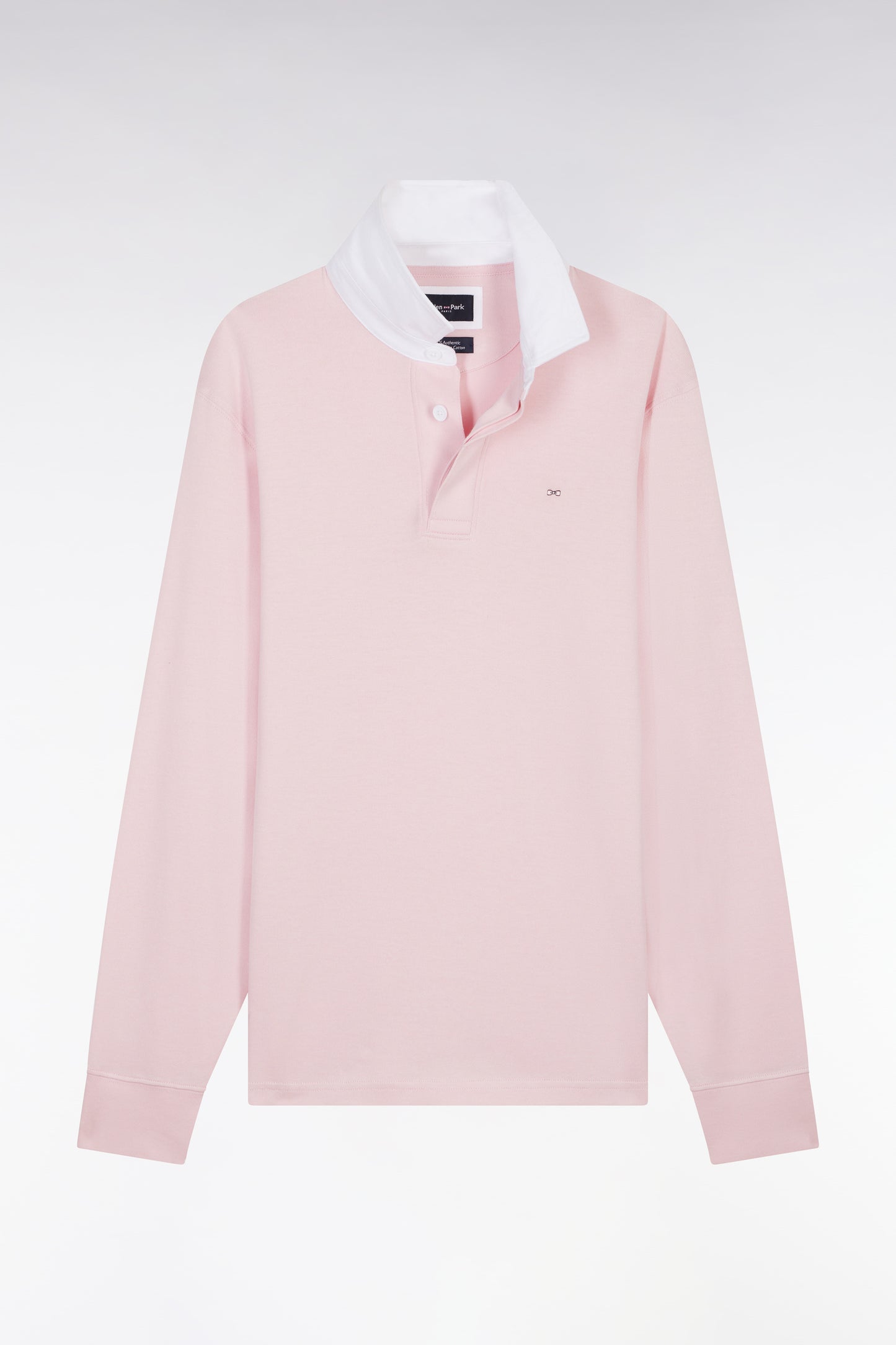 Straight-cut pink Pima cotton long-sleeved rugby shirt