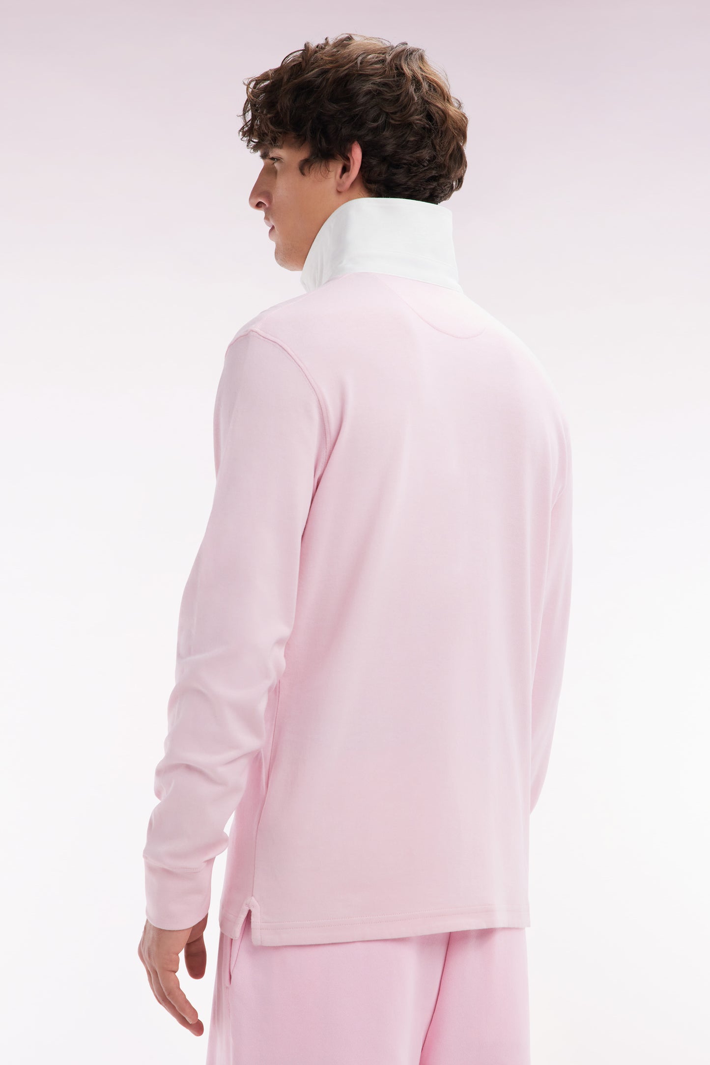 Straight-cut pink Pima cotton long-sleeved rugby shirt