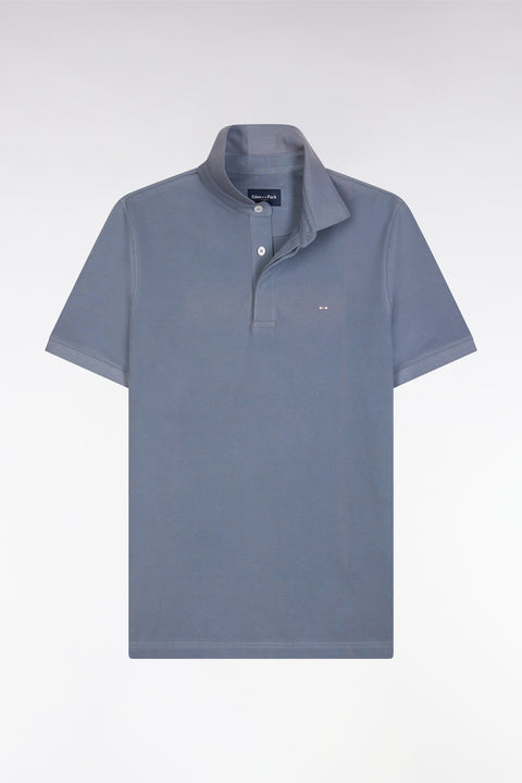 Polo à manches courtes en coton stretch bleu gris coupe ajustée - Image 2