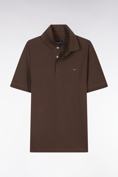 Polo à manches courtes en piqué coton stretch marron coupe ajustée - Image 2