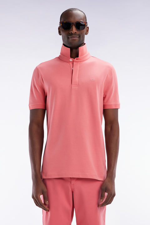 Polo à manches courtes en piqué coton stretch rose saumon coupe ajustée - Image 1