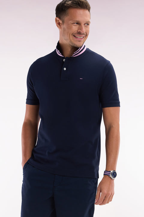 Polo à manches courtes en piqué de coton Pima marine dessous de col cerclé coupe droite - Image 3